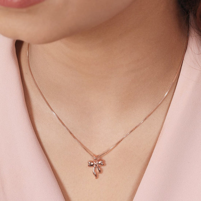 Bow of Elegance Rose Gold Plated 925 Sterling Silver Pendant