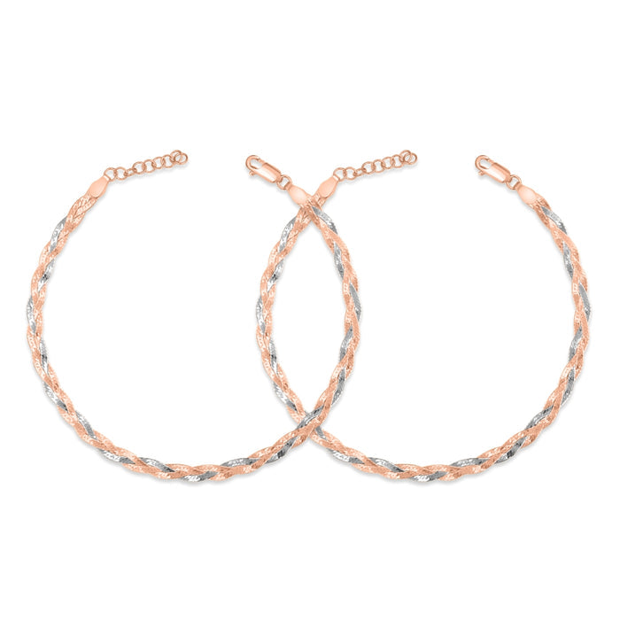 Two braided dual tone 925 Sterling Silver anklets for women. Twisted chain jewellery – Zavya