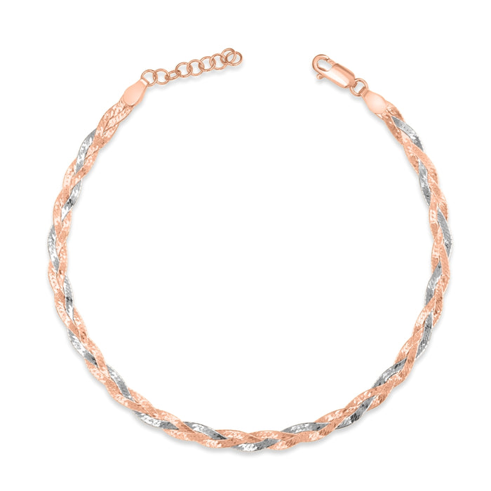 Braided dual tone 925 Sterling Silver anklet for women, twisted rose gold and silver chain jewellery – Zavya
