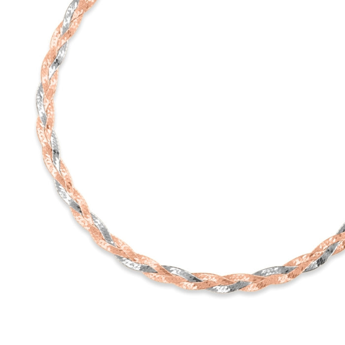 Braided dual tone 925 Sterling Silver anklet for women. Twisted rose gold and silver foot jewelry. – Zavya