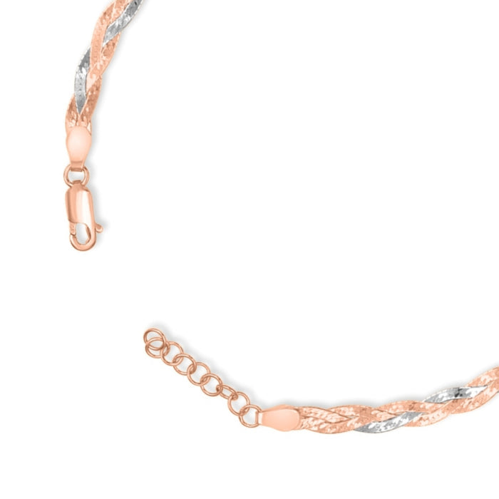 Women's braided dual tone 925 Sterling Silver anklet with rose gold twisted chain and clasp – Zavya