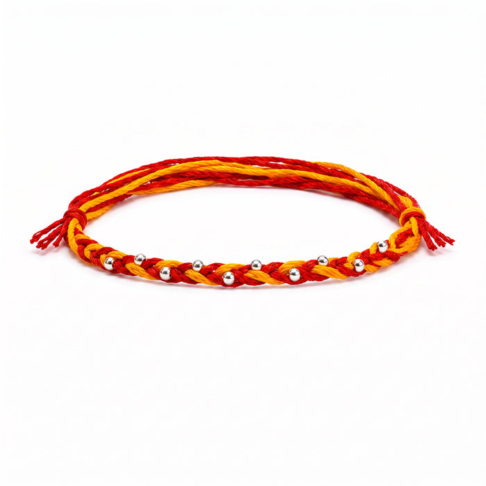 Braided Mauli Cross Silver Bead Rakhi