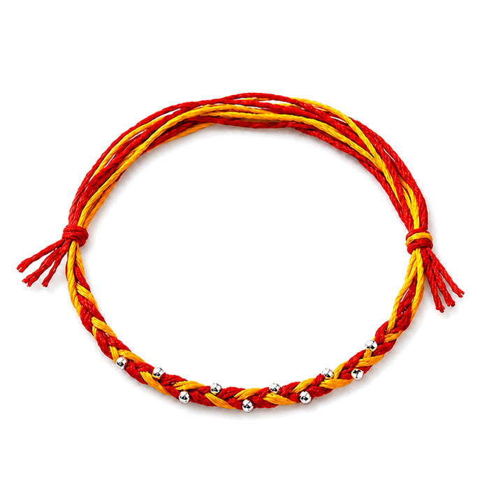 Braided Mauli Cross Silver Bead Rakhi