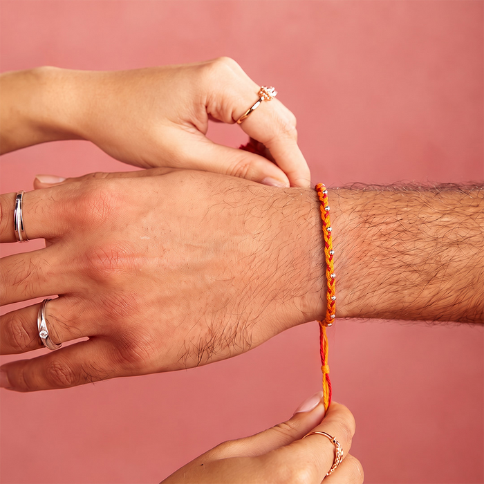 Braided Mauli Silver Beads Rakhi