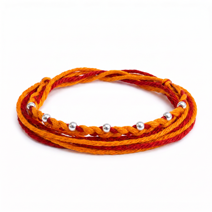 Braided Mauli Silver Beads Rakhi