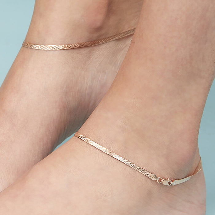 Braided Rose Gold Plated 925 Sterling Silver Anklet