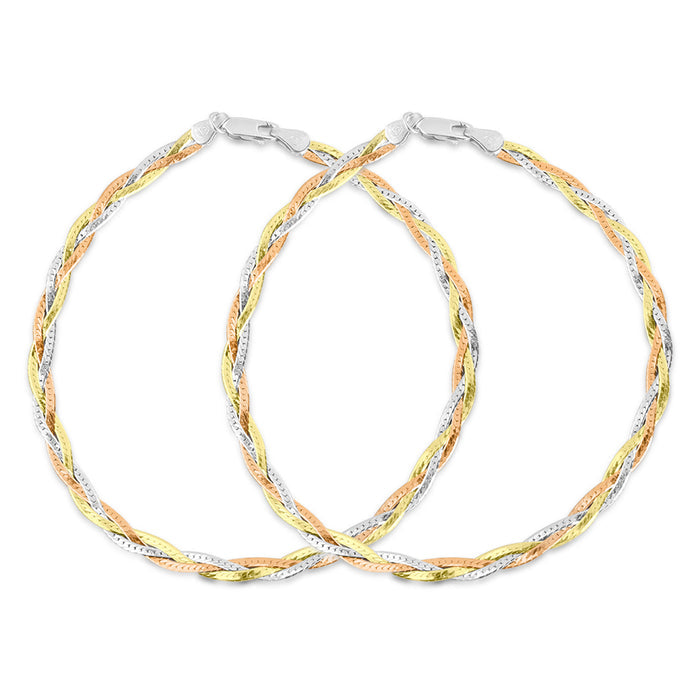 Two braided triple tone 925 Sterling Silver anklets for women with silver, gold & rose gold strands. – Zavya