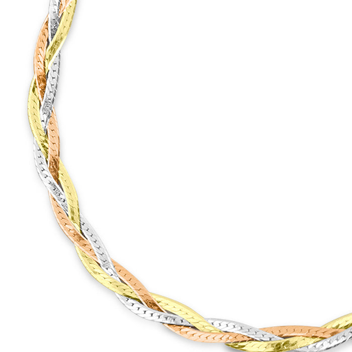 Braided triple tone 925 Sterling Silver anklet. Gold, rose gold & silver chain jewellery for women – Zavya