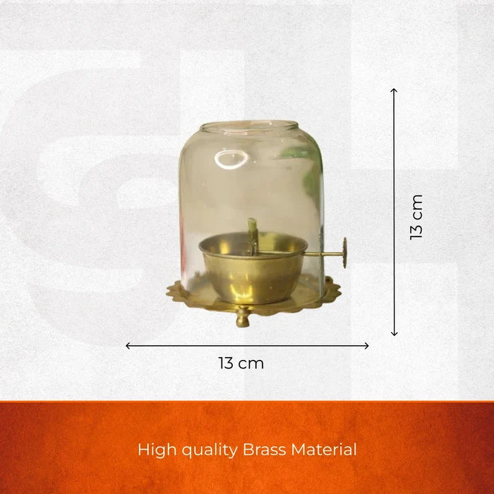 Brass Akhand Jyot Oil Diya with Boro-Silicate Glass - view 2