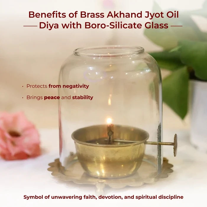 Brass Akhand Jyot Oil Diya with Boro-Silicate Glass - view 3