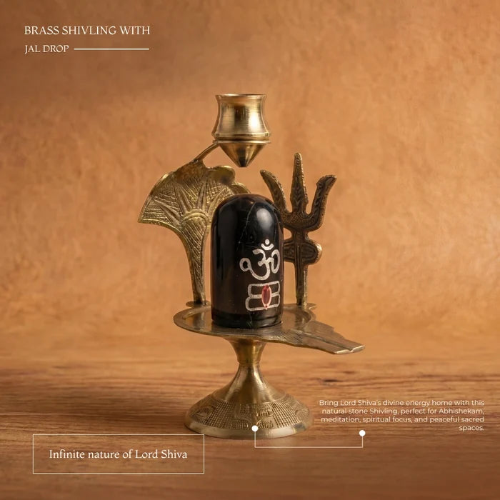 Brass Shivling with Jal drop - view 3