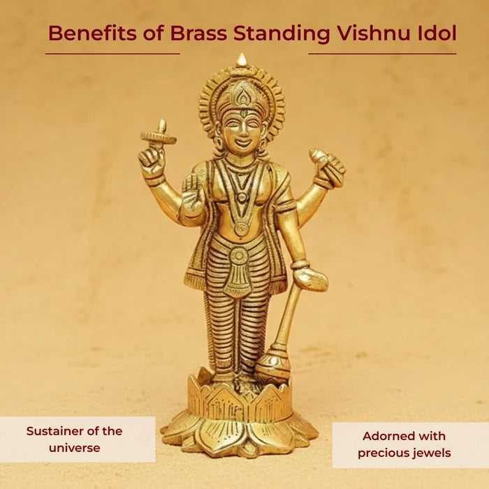 Brass Standing Vishnu Idol - view 3