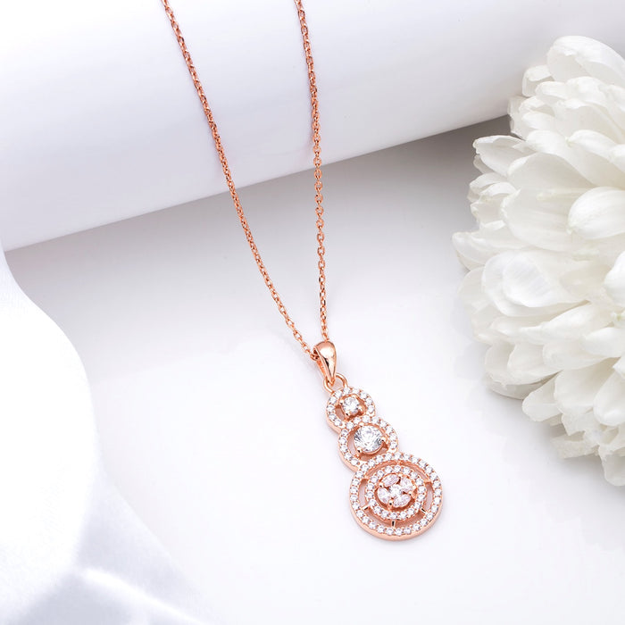 Breathtaking Circles Rose Gold Plated 925 Sterling Silver Pendant with Chain