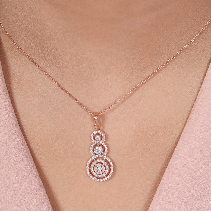 Breathtaking Circles Rose Gold Plated 925 Sterling Silver Pendant with Chain