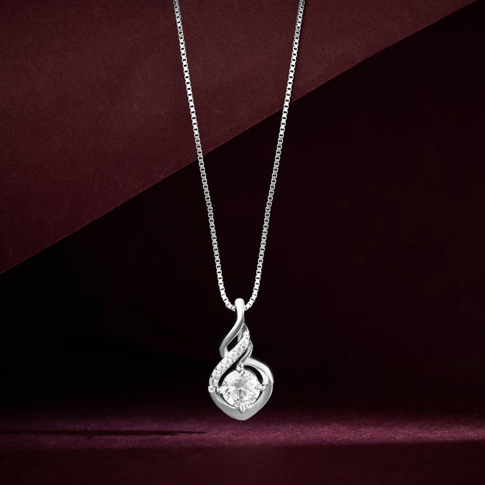 Brilliance in Balance Solitaire Rhodium Plated 925 Silver Necklace