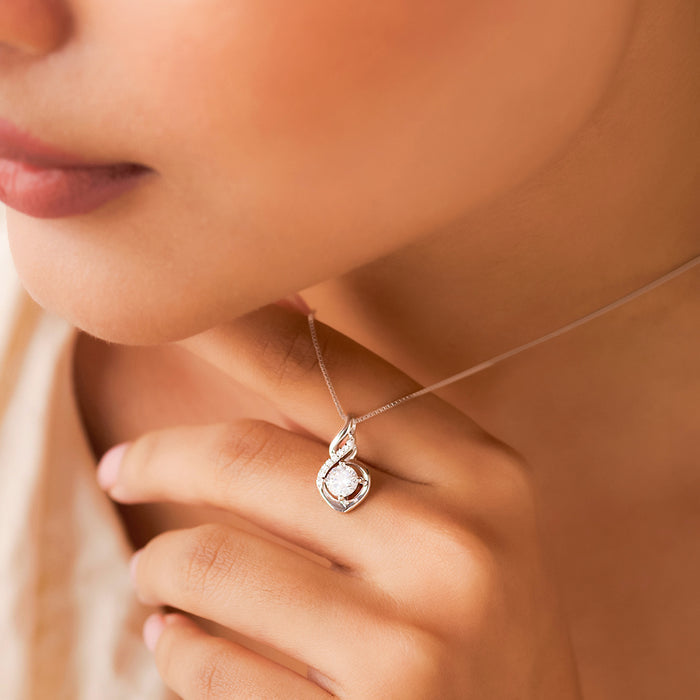 Brilliance in Balance Solitaire Rhodium Plated 925 Silver Necklace