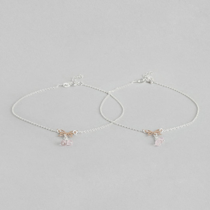 Butterfly Bliss 925 Sterling Silver Dual Tone Anklet with Cubic Zirconia