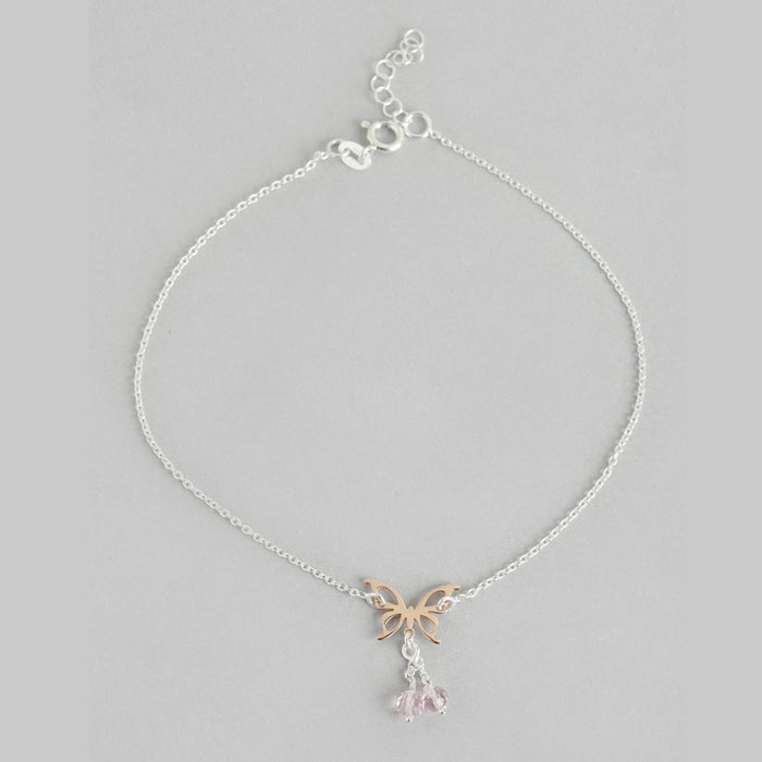 Butterfly Bliss 925 Sterling Silver Dual Tone Anklet with Cubic Zirconia