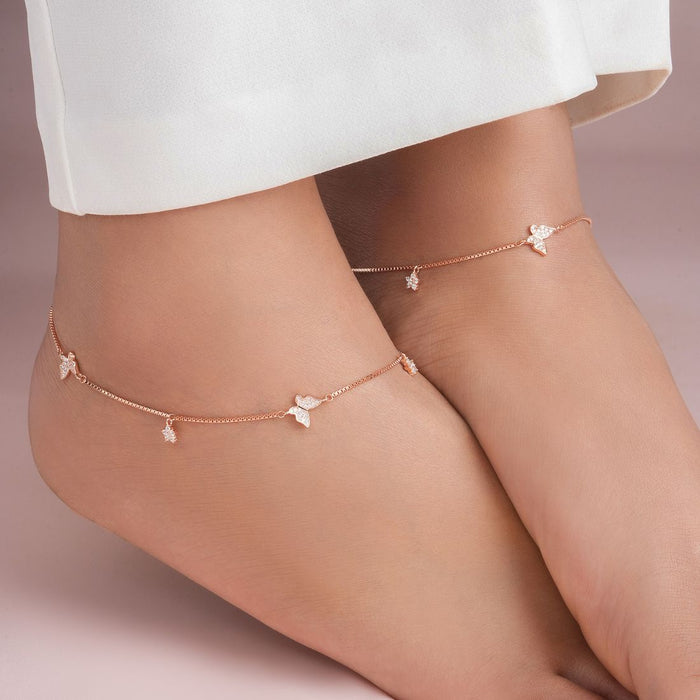 925 Sterling Silver Butterfly Charms CZ Rose Gold Plated 925 Sterling Silver Anklet for Women – Zavya