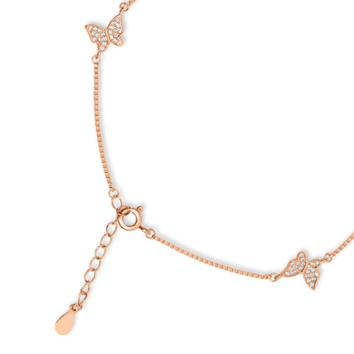 Rose gold plated 925 Sterling Silver anklet for women with CZ butterfly charms and adjustable chain – Zavya