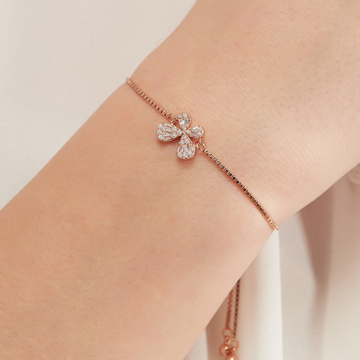 Butterfly Cubic Zirconia 925 Rose Gold Sliding Bracelet