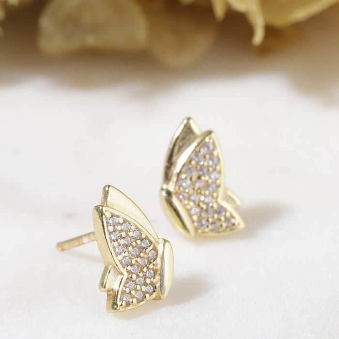 Butterfly CZ Gold Plated 925 Sterling Silver Stud