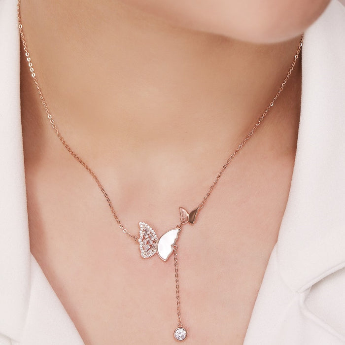 Butterfly Dreams CZ Rose Gold-Plated925 Sterling Silver Necklace