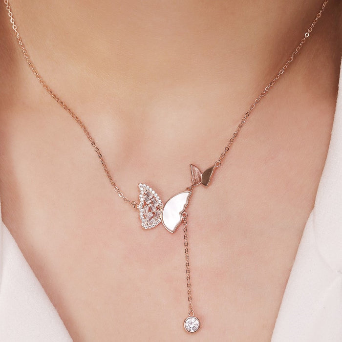 Butterfly Dreams CZ Rose Gold-Plated925 Sterling Silver Necklace