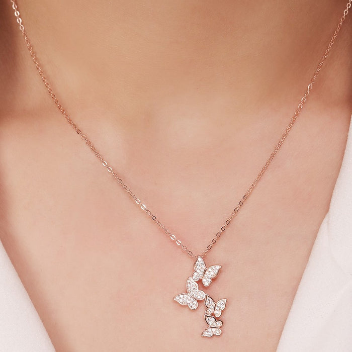 Butterfly Elegance CZ Rose Gold-Plated 925 Sterling Silver Necklace
