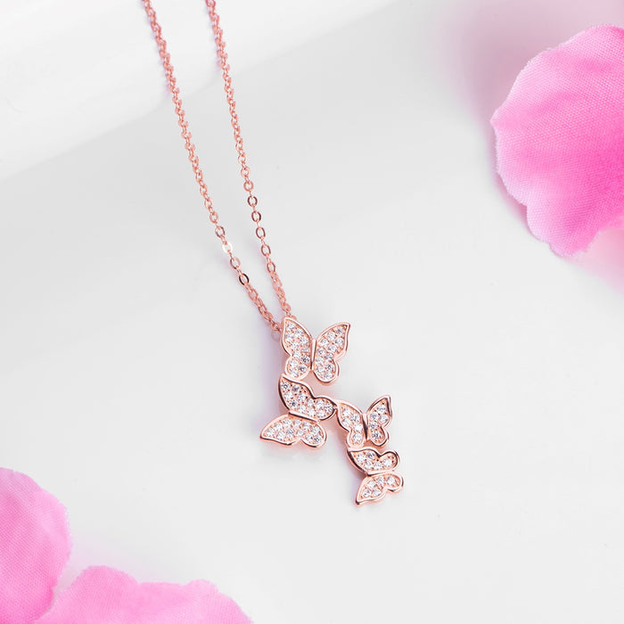 Butterfly Elegance CZ Rose Gold-Plated 925 Sterling Silver Necklace