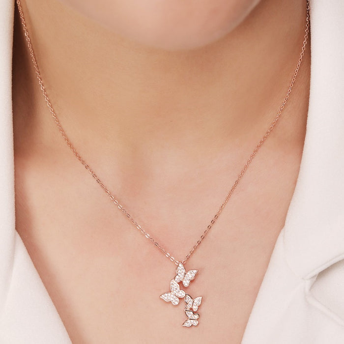 Butterfly Elegance CZ Rose Gold-Plated 925 Sterling Silver Necklace