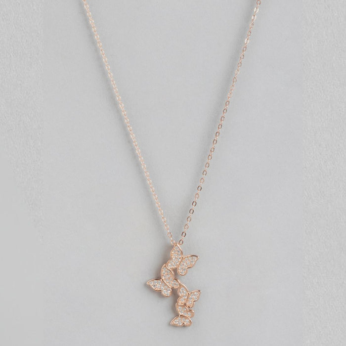 Butterfly Elegance CZ Rose Gold-Plated 925 Sterling Silver Necklace