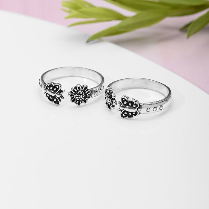 Butterfly & Flower 925 Sterling Silver Toe Ring