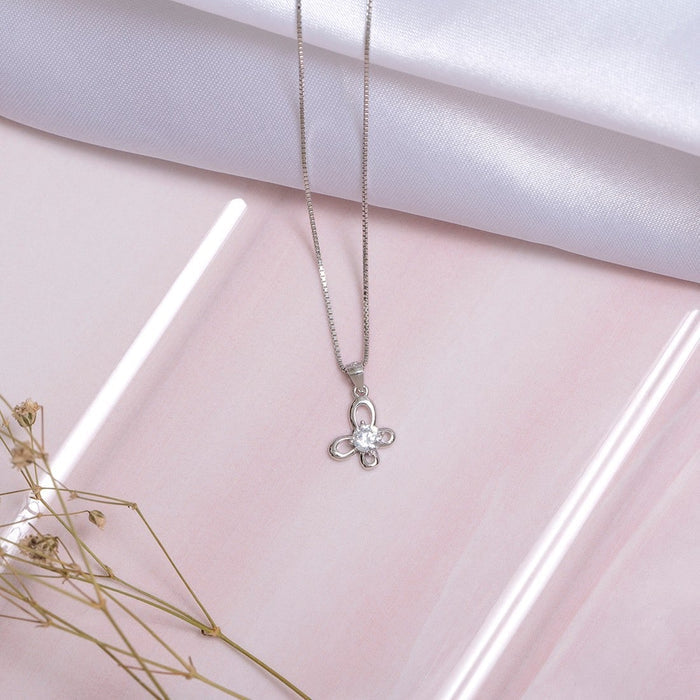 Butterfly Rhodium Plated 925 Sterling Silver Pendant with Chain