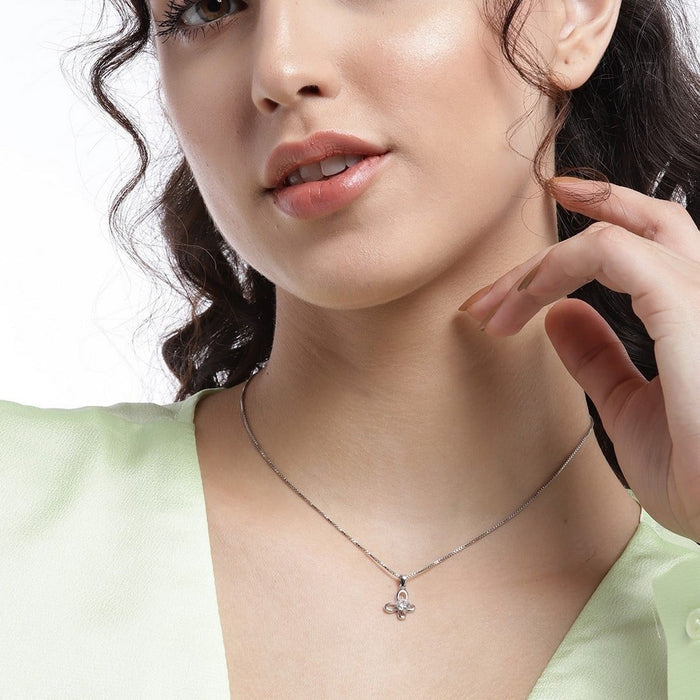 Butterfly Rhodium Plated 925 Sterling Silver Pendant with Chain