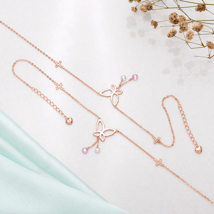 Butterfly Rose Gold Plated 925 Silver Charm Anklet