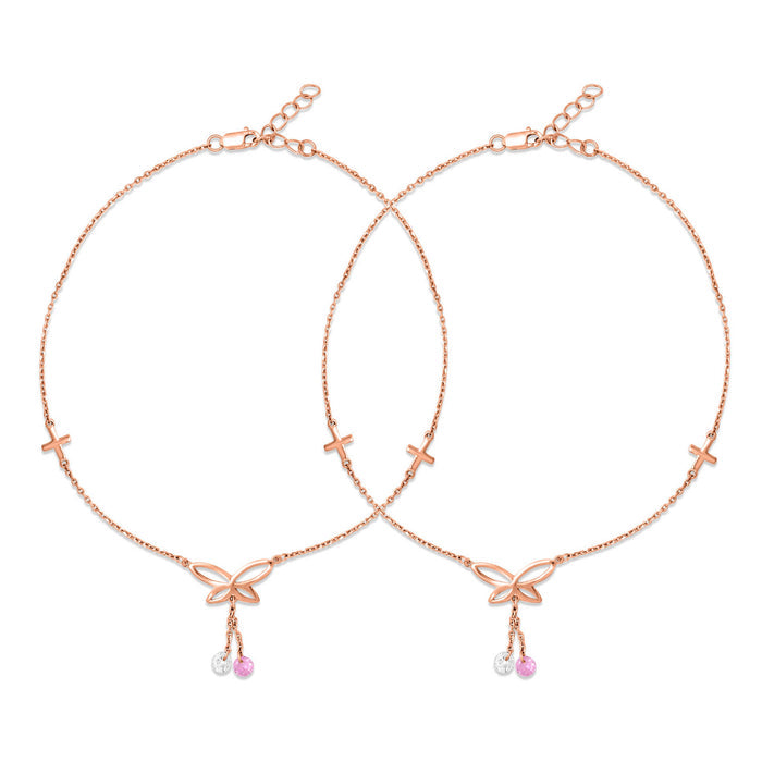 Butterfly Rose Gold Plated 925 Silver Charm Anklet