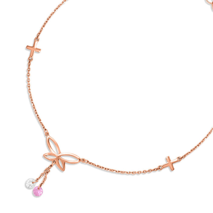 Butterfly Rose Gold Plated 925 Silver Charm Anklet