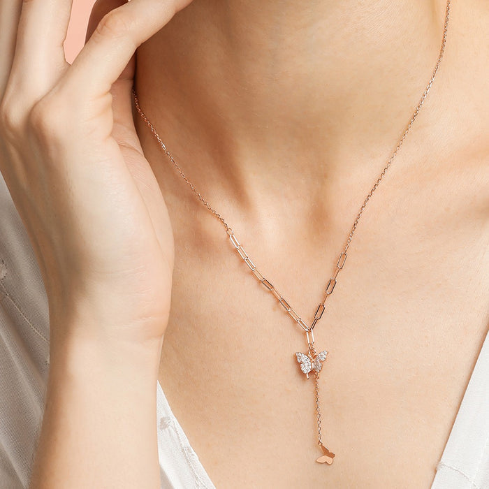 Butterfly Rose Gold Plated 925 Sterling Silver Drop Necklace