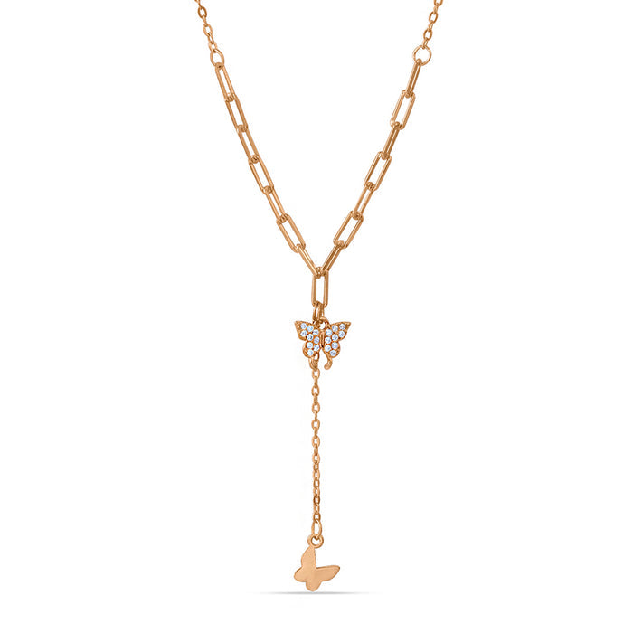 Butterfly Rose Gold Plated 925 Sterling Silver Drop Necklace