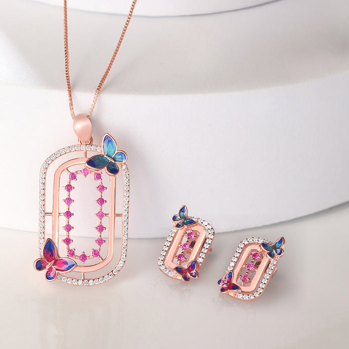 Butterfly Rose Gold Plated 925 Sterling Silver Jewellery Set