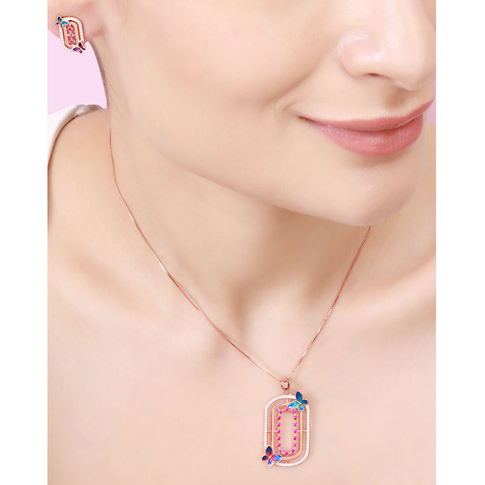 Butterfly Rose Gold Plated 925 Sterling Silver Jewellery Set