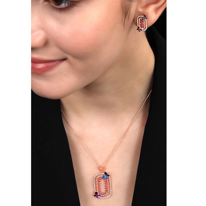 Butterfly Rose Gold Plated 925 Sterling Silver Jewellery Set