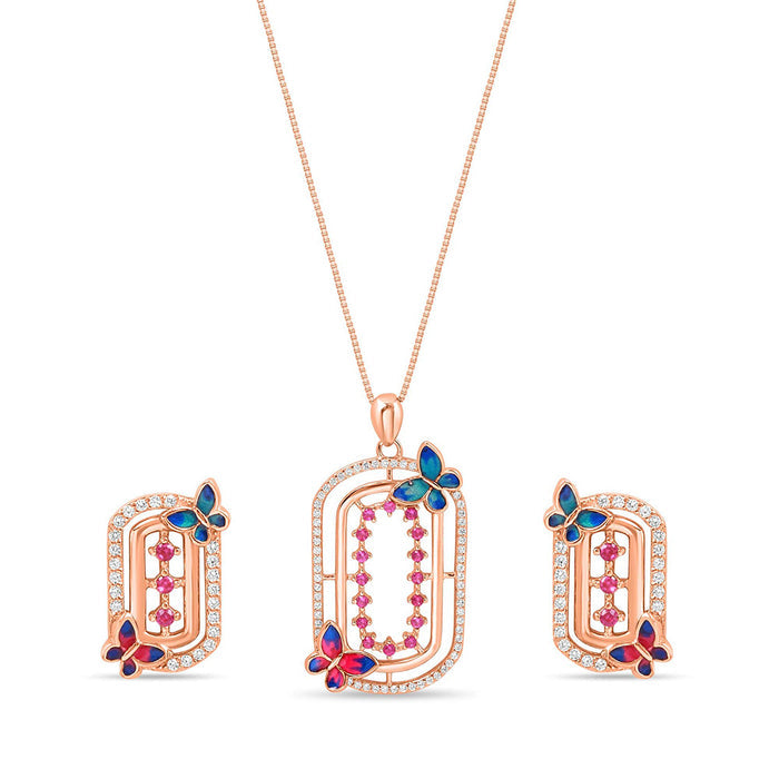 Butterfly Rose Gold Plated 925 Sterling Silver Jewellery Set