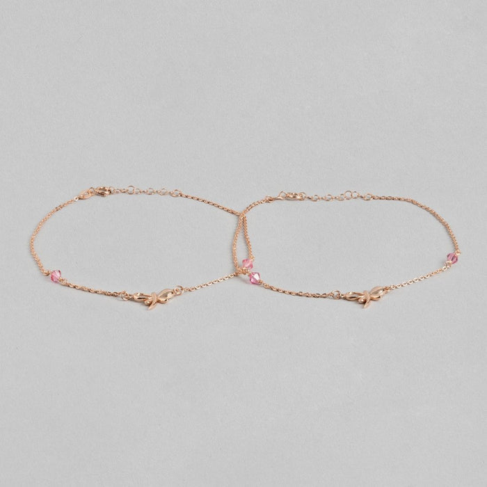 Butterfly Rose-Gold Plated CZ 925 Sterling Silver Chained Anklet