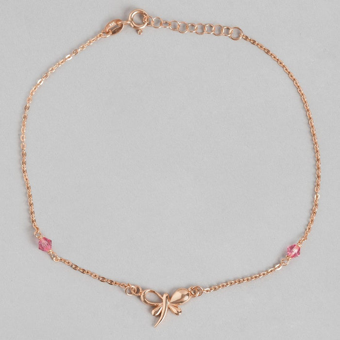 Butterfly Rose-Gold Plated CZ 925 Sterling Silver Chained Anklet