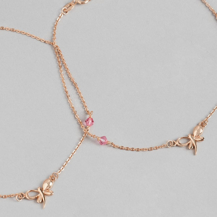 Butterfly Rose-Gold Plated CZ 925 Sterling Silver Chained Anklet
