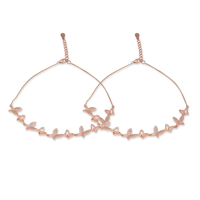 Butterfly Rose Gold Plated Embraced 925 Silver Anklet (Adjustable)