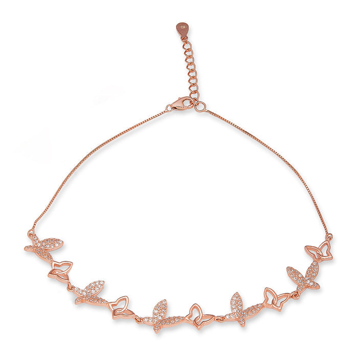 Butterfly Rose Gold Plated Embraced 925 Silver Anklet (Adjustable)
