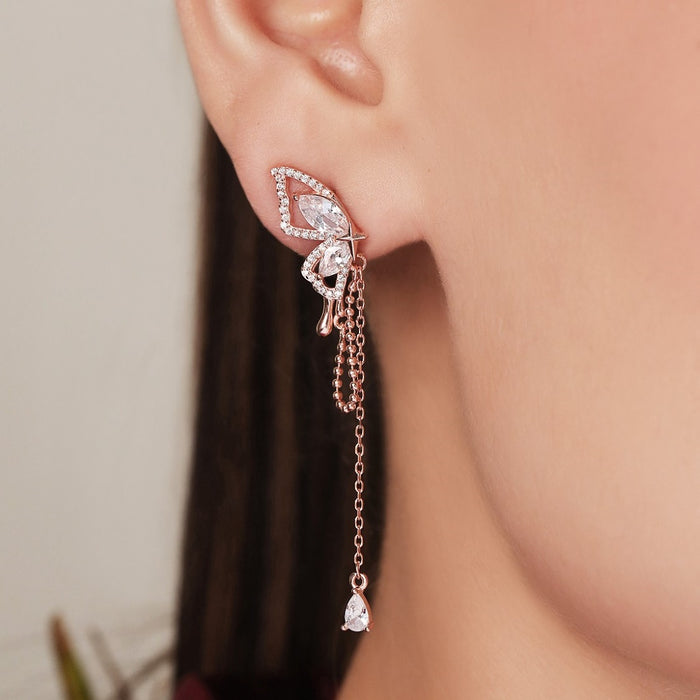 Butterfly Serenade 925 Sterling Silver Rose Gold-Plated Butterfly Earrings